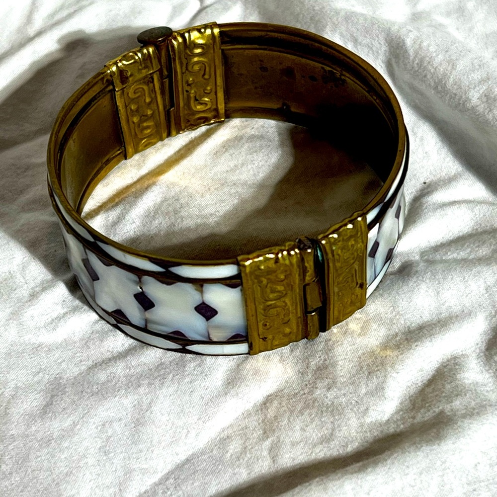 Vintage brass and mother of pearl bracelet